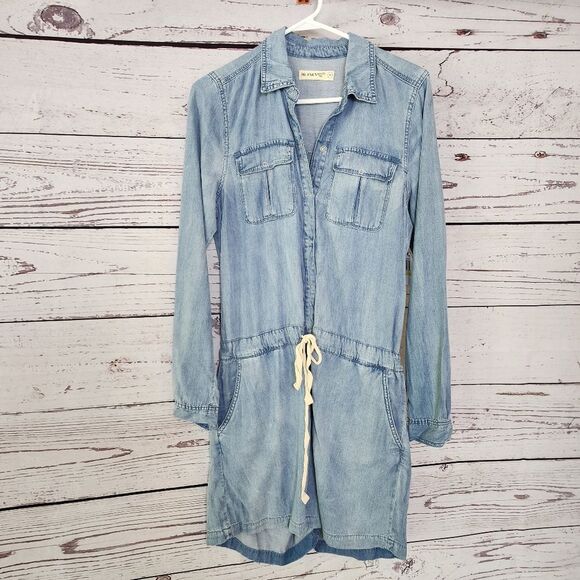Blank NYC Long Sleeve Chambray Shorts Romper Medium NWT - Picture 1 of 6